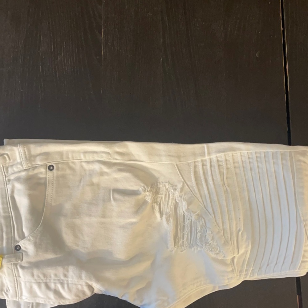 Men All White Skinny Biker Pants